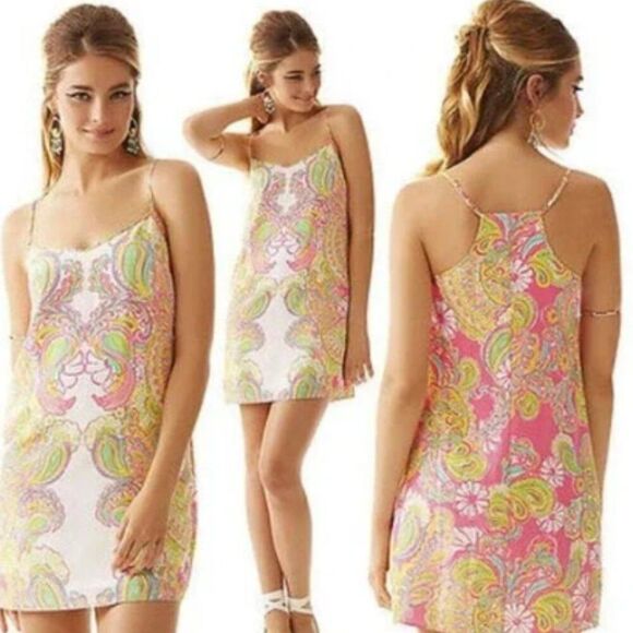 Lilly Pulitzer Dusk Hotty‎ Pink Double Trouble Engineered Silk Slip Dress Small - Picture 1 of 13